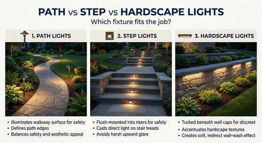 Path lights, step lights and hardscape lights can all improve nighttime visibilit
