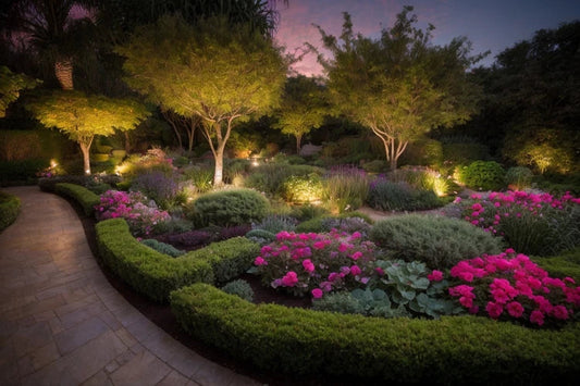 Landscape lighting using light and shadow to create depth