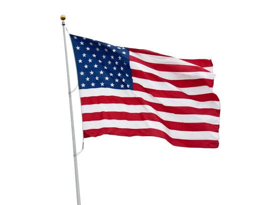 Flagpole illuminated with landscape lighting